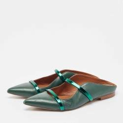 Pre Owned Malone Souliers Green Leather Maureen Flat Mules Size 38