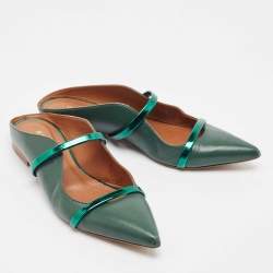Pre Owned Malone Souliers Green Leather Maureen Flat Mules Size 38
