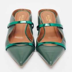 Pre Owned Malone Souliers Green Leather Maureen Flat Mules Size 38