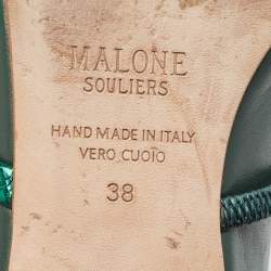 Pre Owned Malone Souliers Green Leather Maureen Flat Mules Size 38