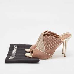 Pre Owned Malone Souliers Grey/Brown Suede Donna Slide Sandals Size 39