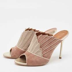 Pre Owned Malone Souliers Grey/Brown Suede Donna Slide Sandals Size 39