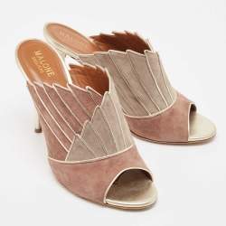 Pre Owned Malone Souliers Grey/Brown Suede Donna Slide Sandals Size 39