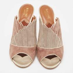 Pre Owned Malone Souliers Grey/Brown Suede Donna Slide Sandals Size 39