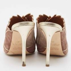 Pre Owned Malone Souliers Grey/Brown Suede Donna Slide Sandals Size 39