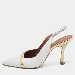Pre Owned Malone Souliers White Leather Slingback Pumps Size 40