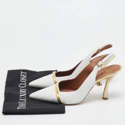 Pre Owned Malone Souliers White Leather Slingback Pumps Size 40