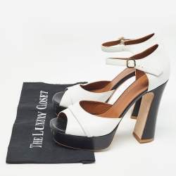 Pre Owned Malone Souliers White/Black Leather Yuri Platform Sandals Size 40