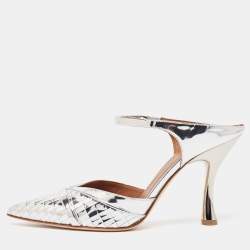 مملوكة مسبقًا Malone Souliers Silver Laser Cut Leather Jil Mules Size 39