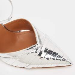 مملوكة مسبقًا Malone Souliers Silver Laser Cut Leather Jil Mules Size 39