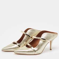 Pre Owned Malone Souliers Gold Glitter Maureen Mules Size 38
