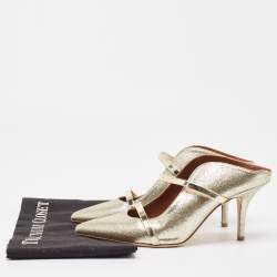 Pre Owned Malone Souliers Gold Glitter Maureen Mules Size 38