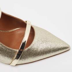 Pre Owned Malone Souliers Gold Glitter Maureen Mules Size 38