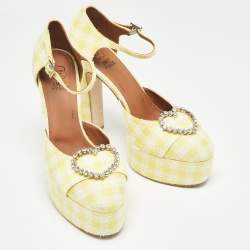 Malone Souliers Yellow/White Fabric Crystal Embellished Ankle Strap Sandals Size 40