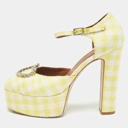 Malone Souliers Yellow/White Fabric Crystal Embellished Ankle Strap Sandals Size 40