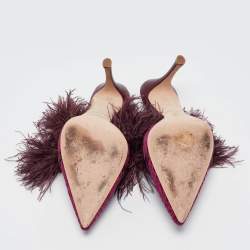 Pre Owned Malone Souliers Burgundy Velvet and Feather Slide Sandals Size 39