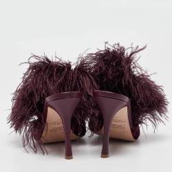 Pre Owned Malone Souliers Burgundy Velvet and Feather Slide Sandals Size 39