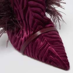 Pre Owned Malone Souliers Burgundy Velvet and Feather Slide Sandals Size 39