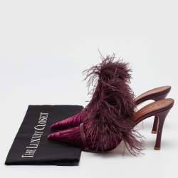 Pre Owned Malone Souliers Burgundy Velvet and Feather Slide Sandals Size 39
