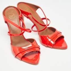 Pre Owned Malone Souliers Red Patent Leather Ankle Strap Sandals Size 39