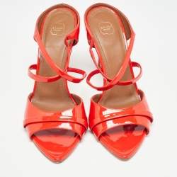 Pre Owned Malone Souliers Red Patent Leather Ankle Strap Sandals Size 39
