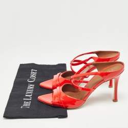 Pre Owned Malone Souliers Red Patent Leather Ankle Strap Sandals Size 39