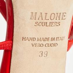 Pre Owned Malone Souliers Red Patent Leather Ankle Strap Sandals Size 39
