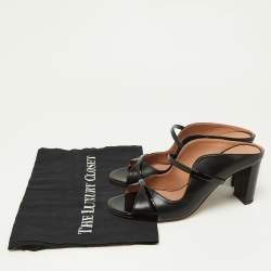 Pre Owned Malone Souliers Black Leather and Patent Leather Maureen Open Toe Block Heel Mules Size 38
