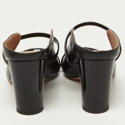 Pre Owned Malone Souliers Black Leather and Patent Leather Maureen Open Toe Block Heel Mules Size 38