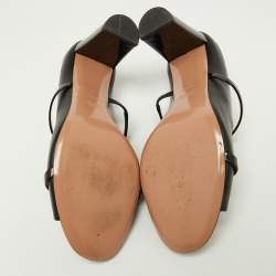 Pre Owned Malone Souliers Black Leather and Patent Leather Maureen Open Toe Block Heel Mules Size 38