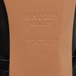 Pre Owned Malone Souliers Black Leather and Patent Leather Maureen Open Toe Block Heel Mules Size 38