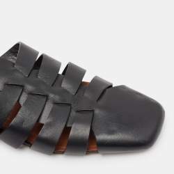 Pre Owned Malone Souliers x Deveaux New York Black Leather Strappy Flat Mules Size 38.5