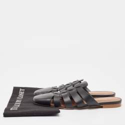 Pre Owned Malone Souliers x Deveaux New York Black Leather Strappy Flat Mules Size 38.5