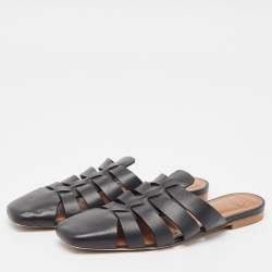 Pre Owned Malone Souliers x Deveaux New York Black Leather Strappy Flat Mules Size 38.5