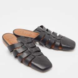 Pre Owned Malone Souliers x Deveaux New York Black Leather Strappy Flat Mules Size 38.5