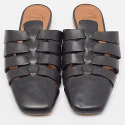 Pre Owned Malone Souliers x Deveaux New York Black Leather Strappy Flat Mules Size 38.5