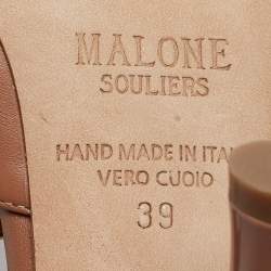 Pre Owned Malone Souliers Light Brown Leather Crystal Embellished Mules Size 39