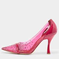 Malone Souliers Pink PVC and Patent Joan Crystal Embellished Pumps Size 40