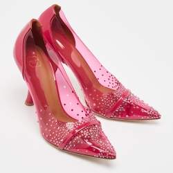 Malone Souliers Pink PVC and Patent Joan Crystal Embellished Pumps Size 40