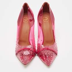 Malone Souliers Pink PVC and Patent Joan Crystal Embellished Pumps Size 40