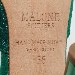 Pre Owned Malone Souliers Green Glitter and Leather Mules Size 38 
