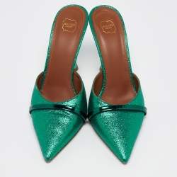 Pre Owned Malone Souliers Green Glitter and Leather Mules Size 38 