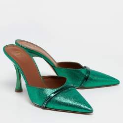 Pre Owned Malone Souliers Green Glitter and Leather Mules Size 38 