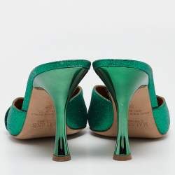 Pre Owned Malone Souliers Green Glitter and Leather Mules Size 38 