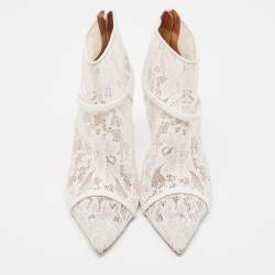 Pre Owned Malone Souliers White Lace and Leather Ankle Boots Size 40