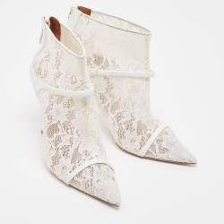 Pre Owned Malone Souliers White Lace and Leather Ankle Boots Size 40