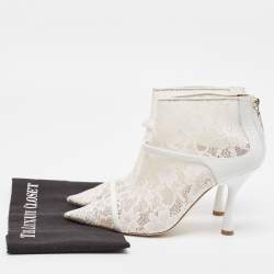 Pre Owned Malone Souliers White Lace and Leather Ankle Boots Size 40