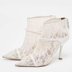 Pre Owned Malone Souliers White Lace and Leather Ankle Boots Size 40