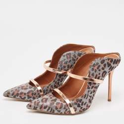 Pre Owned Malone Souliers Multicolor Canvas and Leather Maureen Mules Size 38.5