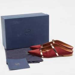 Pre Owned Malone Souliers Burgundy Satin Maureen Flat Mules Size 38